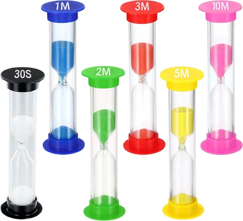 Miniatura 10 de Temporizador de arena para niños, juego de 8 pequeños reloj de arena colorido acrílico cubierto de 30 segundos, 1 minuto, 2 minutos, 3 minutos, 4