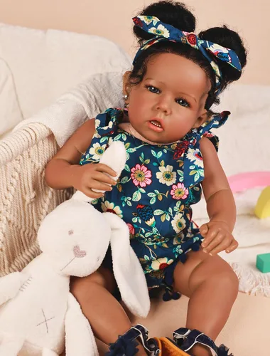 Miniatura 8 de Muñecas bebé Reborn Niña Negra, Muñecas bebé recién nacidas afroamericanas de 20 pulgadas, realistas con cuerpo suave y extremidades de silicona