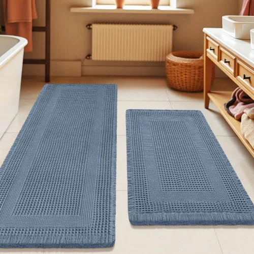 Miniatura 16 de Tapete de baño con diseño de gofre, moderno, bohemio, absorbente, antideslizante, ultrasuave, lavable a máquina, con letra de baño, dormitorio