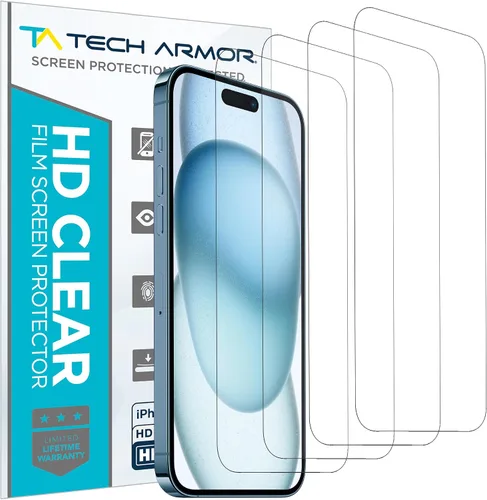 Miniatura 9 de Tech Armor Protector de pantalla para iPhone de 6.1 pulgadas, película transparente HD, máxima protección de pantalla, claridad cristalina, fácil