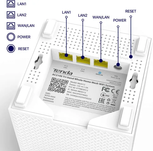 Miniatura 8 de Tenda Nova Mesh WiFi System MW12 - Cubre hasta 4000 pies cuadrados - Sistema de malla WiFi AC2100 de tres bandas para todo el hogar - Enrutador