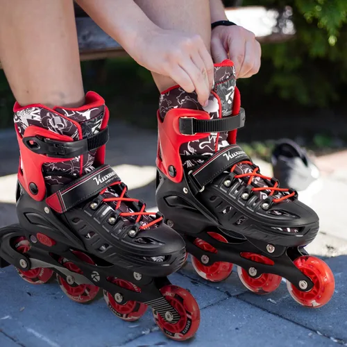 Miniatura 7 de Kuxuan skates Patines en línea ajustables para niños, jóvenes y adultos, patines iluminadores con ruedas iluminadas Rojo