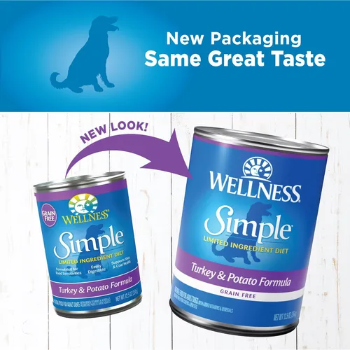 Miniatura 2 de Wellness Simple Limited Ingredient Diet Alimento húmedo enlatado para perros adultos, granos saludables, receta natural, pavo y papa, 12.5 onzas