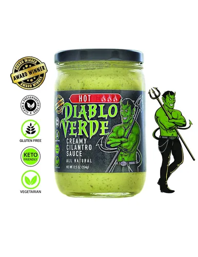 Miniatura 9 de Diablo Verde Salsa, galardonada, salsa cremosa de cilantro, nivel de calor caliente, (paquete de 2) botella de 12.5 onzas, hecha con cilantro, ajo