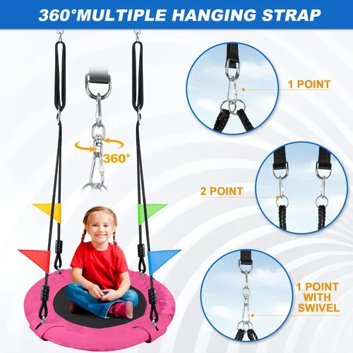 Miniatura 3 de Odoland Columpio de Árbol para Niños de 24" - Columpios Pequeños Tipo Platillo para Exteriores con Tela Oxford 900D, Equipo de Juego para el Patio