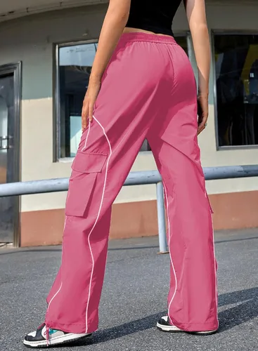 Miniatura 4 de Allytok Pantalones de paracaídas para mujer, pantalones cargo holgados Y2K con bolsillos, pantalones modernos de pierna ancha