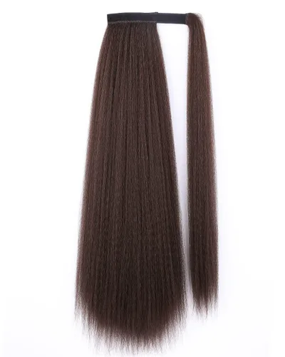 Miniatura 8 de WIGNEE Extensión de cola de caballo larga rizada recta y envolvente, extensión de cola de caballo Yaki negro natural para mujeres negras, Marrón