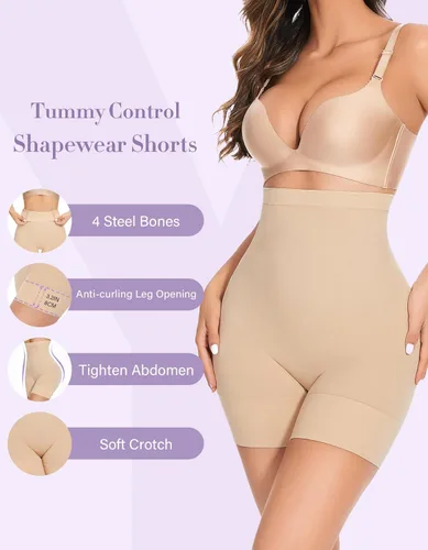 Miniatura 3 de YADIFEN Pantalones cortos moldeadores para mujer con control de abdomen, cintura alta, faja moldeadora para mujer, pantalones cortos moldeadores