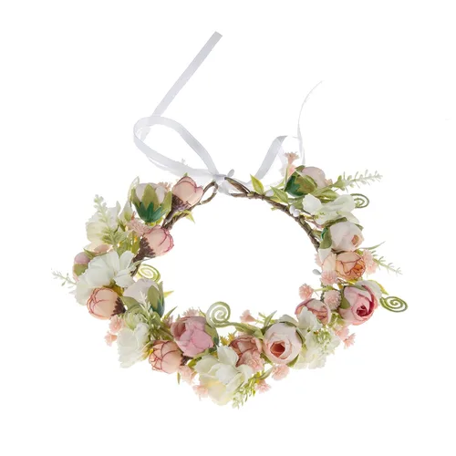 Miniatura 33 de Vividsun Corona floral de hoja verde para boda, corona de flores nupciales, accesorios de maternidad para fotos (A blanco)