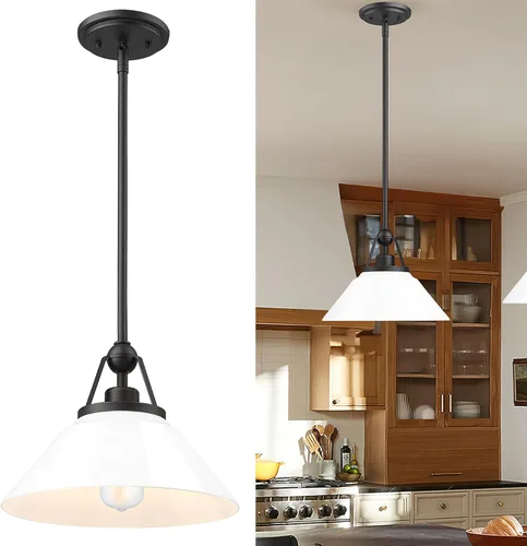 Miniatura 2 de HWH - Lámpara colgante blanca, moderna lámpara de isla de cocina de 12 pulgadas, iluminación colgante de 1 luz para comedor, escuela, metal negro