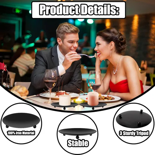 Miniatura 3 de 8 portavelas de hierro para velas LED y de cera, portavelas negro, placa de hierro decorativa de 4 pulgadas para conos de incienso, spa, bodas