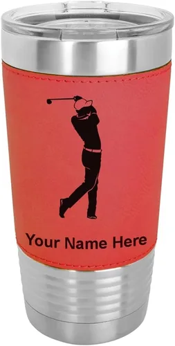 Miniatura 18 de LaserGram Vaso aislado al vacío de 20 onzas, golfista golfista, grabado personalizado incluido (piel sintética, estilo béisbol)