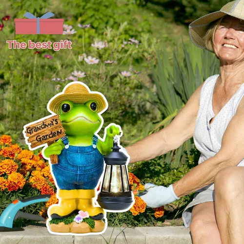 Miniatura 7 de Estatua de jardín de rana con luz solar, decoración de rana jardinera con luz solar para el hogar, al aire libre, jardín, patio y patio, el mejor