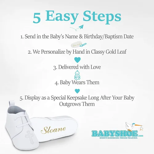 Miniatura 5 de BabyShoe - Zapatos de bautizo personalizados para bebés y niñas con nombre y fecha en relieve a mano zapatos para recién nacidos para ocasiones