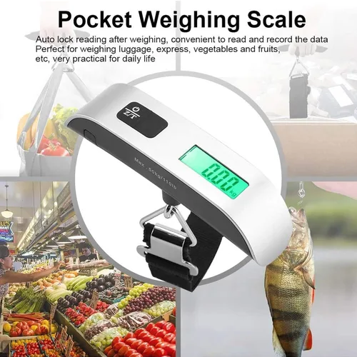 Miniatura 7 de PCTC Báscula digital de equipaje, pantalla LCD, báscula de equipaje portátil para maletas con mango de pintura de goma, sensor de temperatura, 110