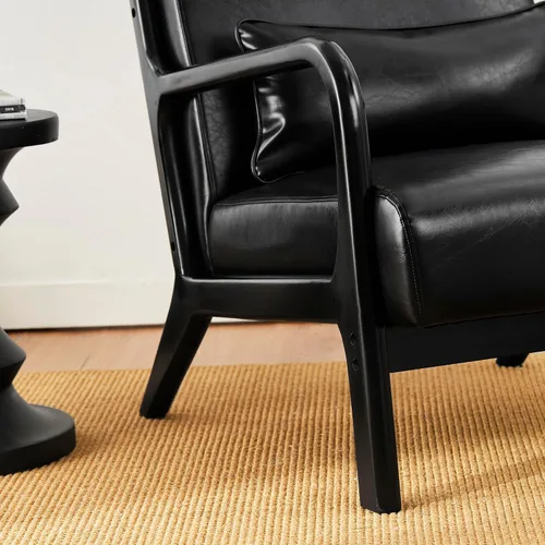 Miniatura 4 de Glitzhome Juego de 2 sillas Accent de mediados de siglo, color negro, silla individual de lectura, silla de salón de piel sintética PU