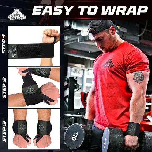 Miniatura 3 de Bear Grips Muñequeras para levantamiento de pesas Correas de muñeca para levantamiento de pesas Muñequeras de gimnasio extra fuertes Dos