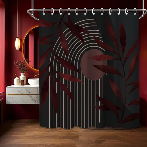 Miniatura 76 de Cortina de ducha bohemia en negro y gris, cortinas de ducha modernas de mediados de siglo negro y gris para baño, juego de tela impermeable