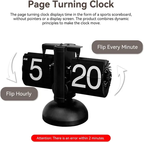 Miniatura 9 de HERCHR Reloj con tapa retro, reloj digital automático con función de página mecánica, reloj de escritorio retro digital abatible, funciona con Negro