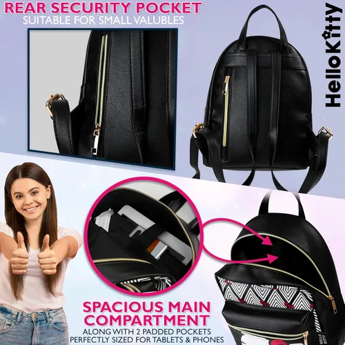 Miniatura 5 de Hello Kitty Sanrio Mochila para Adolescentes Mujeres Kawaii Mochila de Día de Cuero Sintético, Mochila, Mochilas para Viajes, Regalos para Mujeres