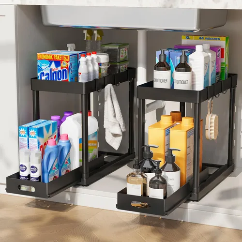 Paquete de 2 organizadores de almacenamiento extraíbles, organizador para debajo del fregadero y almacenamiento para baño y cocina, organizadores