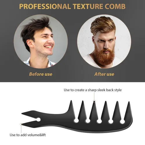 Miniatura 4 de DUAIU Juego de 3 peines para peinar el cabello para hombres, con accesorios de peluquero 3 en 1, peine con forma de hueso de cola de pez, peine