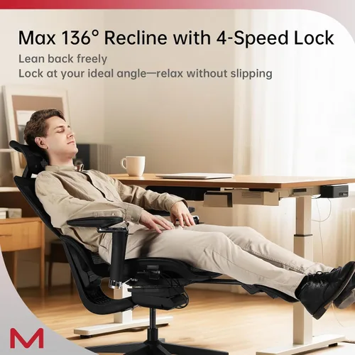 Miniatura 4 de Silla de oficina ergonómica con reposapiés, silla de escritorio de malla con respaldo alto para oficina en casa, silla de computadora reclinable