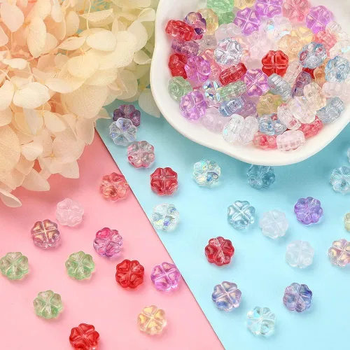 Miniatura 5 de LiQunSweet 100 cuentas de cristal checo transparentes de 10 colores, cuentas sueltas de hoja de trébol para hacer joyas y manualidades, 0.295 x