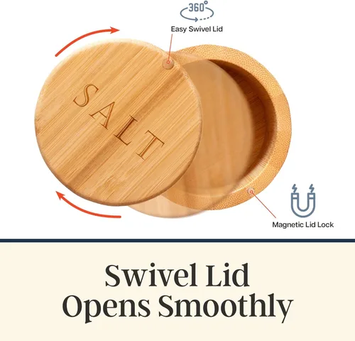 Miniatura 3 de Totally Bamboo Salero – Caja de sal de madera con tapa magnética para almacenamiento en encimera, capacidad de 6 onzas Bambú