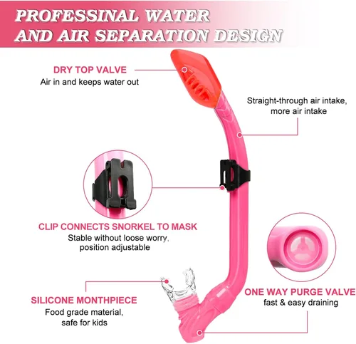 Miniatura 4 de 2 Sets Snorkeling Gear for Kids, Kids Snorkel Set for Ages 6-14, Dry Top Snorkel Mask Set for Youth Boys Girls Junior, Tempered Glass Diving