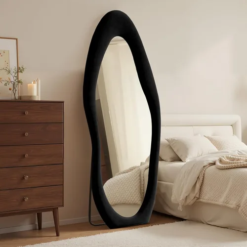 Miniatura 7 de Anpark Espejo de Cuerpo Completo 63"x24" Espejo de Piso de Cuerpo Completo Irregular Montado en Pared con Soporte Marco Envuelto en Franela Negra