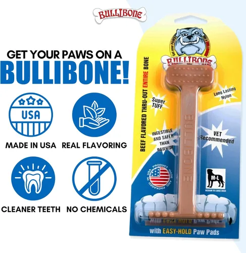 Miniatura 3 de Bullibone Juguete masticable de nailon para perros masticadores agresivos, hueso de higiene dental con sabor a carne de res, juguetes duraderos