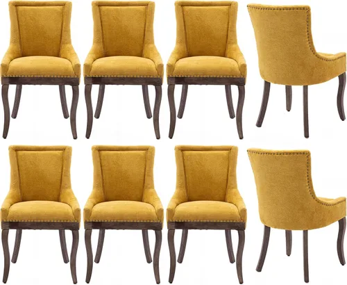 Miniatura 32 de Sillas de Comedor - Juego de 6 sillas de comedor modernas, tapizadas de tela con respaldo alto con ribete de cabeza de clavo y patas curvas