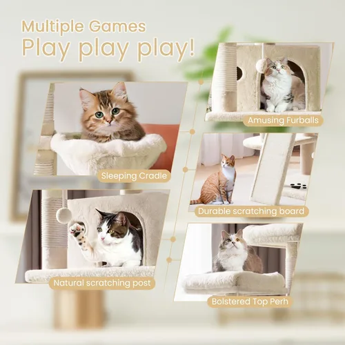 Miniatura 3 de SHA CERLIN Árbol para gatos de 68 pulgadas, de varios niveles, torre grande para gatitos grandes/torre para gatos con condominio/acogedoras perchas