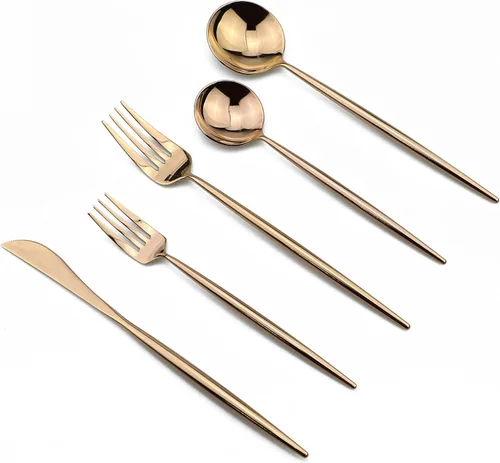 Miniatura 7 de 18/10 cubertería de acero inoxidable, acabado de espejo, apto para lavaplatos, Negro