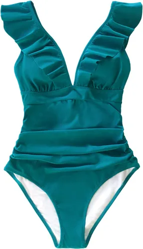 Miniatura 4 de CUPSHE Traje de baño de una pieza con volantes y cuello en V para mujer, con cordón