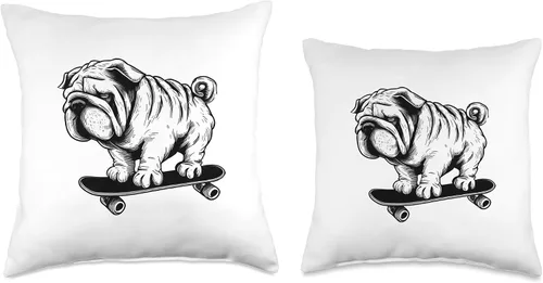 Miniatura 3 de Urban Paws Adventures Skate King Cool Pug Rolling on a Skateboard - Almohada de 18 x 18 pulgadas, multicolor