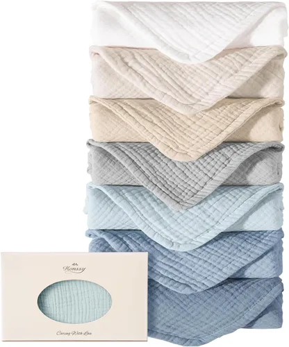 Konssy - Juego de paños de muselina para eructos de bebé, unisex - 7 unidades de ropa para eructos suave 100% algodón para recién nacidos, bebés