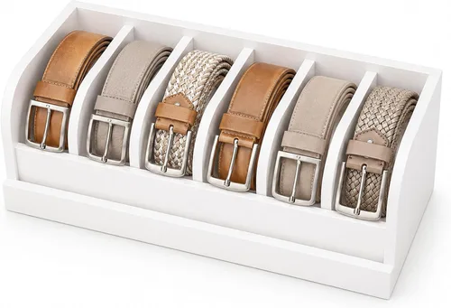 Miniatura 9 de Caja Organizadora de Cinturones de Madera de Acacia MinBoo, Estante de Cinturones de 6 Rejillas para Clóset y Cajón, Organizador y Expositor