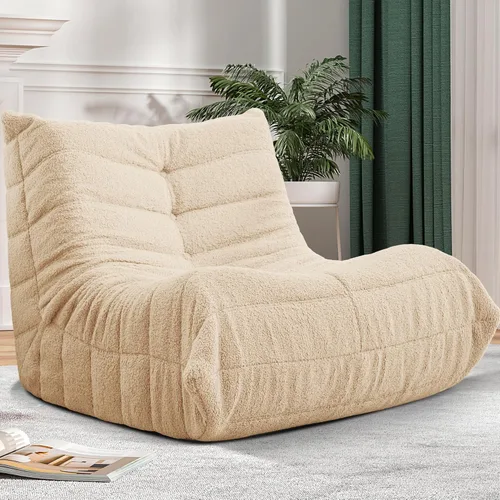 Miniatura 66 de Puf para adultos, silla puf grande, sillón con relleno de espuma viscoelástica para el hogar, apartamento o sala de juegos, gris afelpado Felpa gris