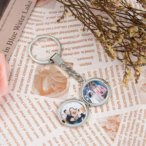 Miniatura 5 de Llaveros de pareja de acero inoxidable personalizados, con medallón que sostiene fotos para parejas amantes