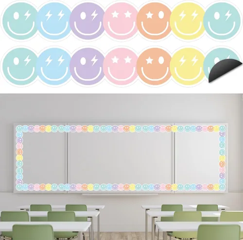 Miniatura 9 de Whaline 24 tiras magnéticas para tablón de anuncios de cara feliz, diseño bohemio con cara sonriente, tiras magnéticas para decoración de regreso a