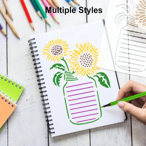 Miniatura 2 de MWOOT Juego de 24 plantillas de dibujo surtidas, plantillas de pintura a escala de formas mixtas para álbumes de bricolaje, decoración de arte