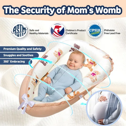 Miniatura 2 de Tumbona para recién nacido de 0 a 24 meses, almohada para bebé y tumbona con nido, almohada infantil transpirable de algodón orgánico, nido portátil