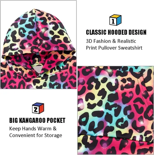 Miniatura 5 de uideazone - Sudadera con capucha y diseño gráfico tridimensional con bolsillo, para niñas de 4 a 14 años.