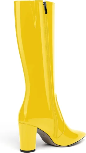 Miniatura 47 de AMBELIGHT Botas altas hasta la rodilla con cremallera y puntera puntiaguda para mujer, de patente sólida, tacón alto, 3.3 pulgadas