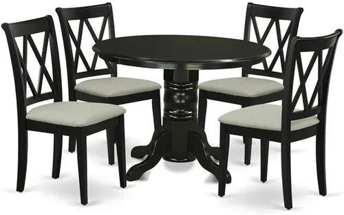 Miniatura 12 de East West Furniture SHCL3-BLK-C - Juego de mesa de comedor moderno de 3 piezas que contiene una mesa de cocina redonda con pedestal y 2 sillas