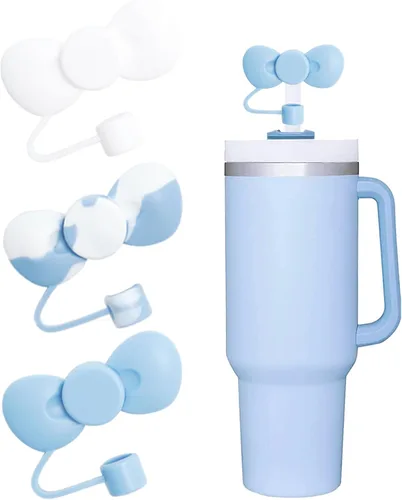 Miniatura 31 de Juego de 4 fundas de popote con diseño de estrella compatibles con vasos Stanley de 30 y 40 onzas, reutilizables, bonitas puntas de popote