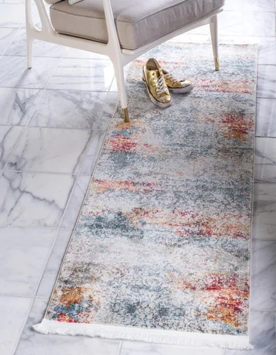 Unique Loom Baracoa Collection - Alfombra Panamericana (2 pies 7 pulgadas x 13 pies 1 pulgada, crema/azul)