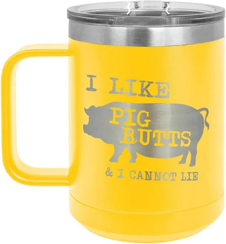 Miniatura 11 de Taza de café con tapa deslizante con texto en inglés "I Like Pig Butts 15 oz" Taza de café de viaje aislada Idea de regalo para barbacoa y Negro